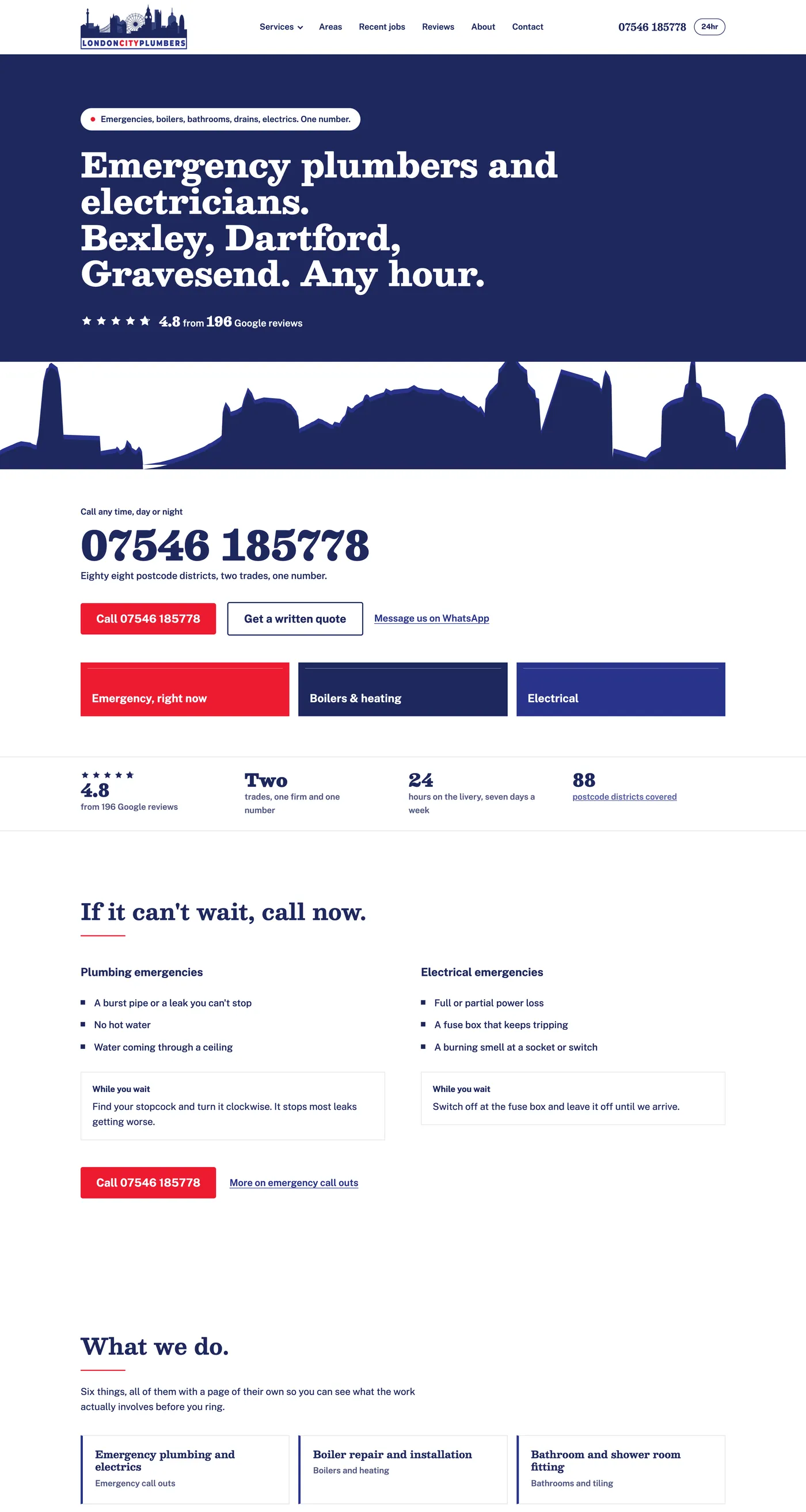 The London City Plumbers homepage: emergency plumbers and electricians across south east London