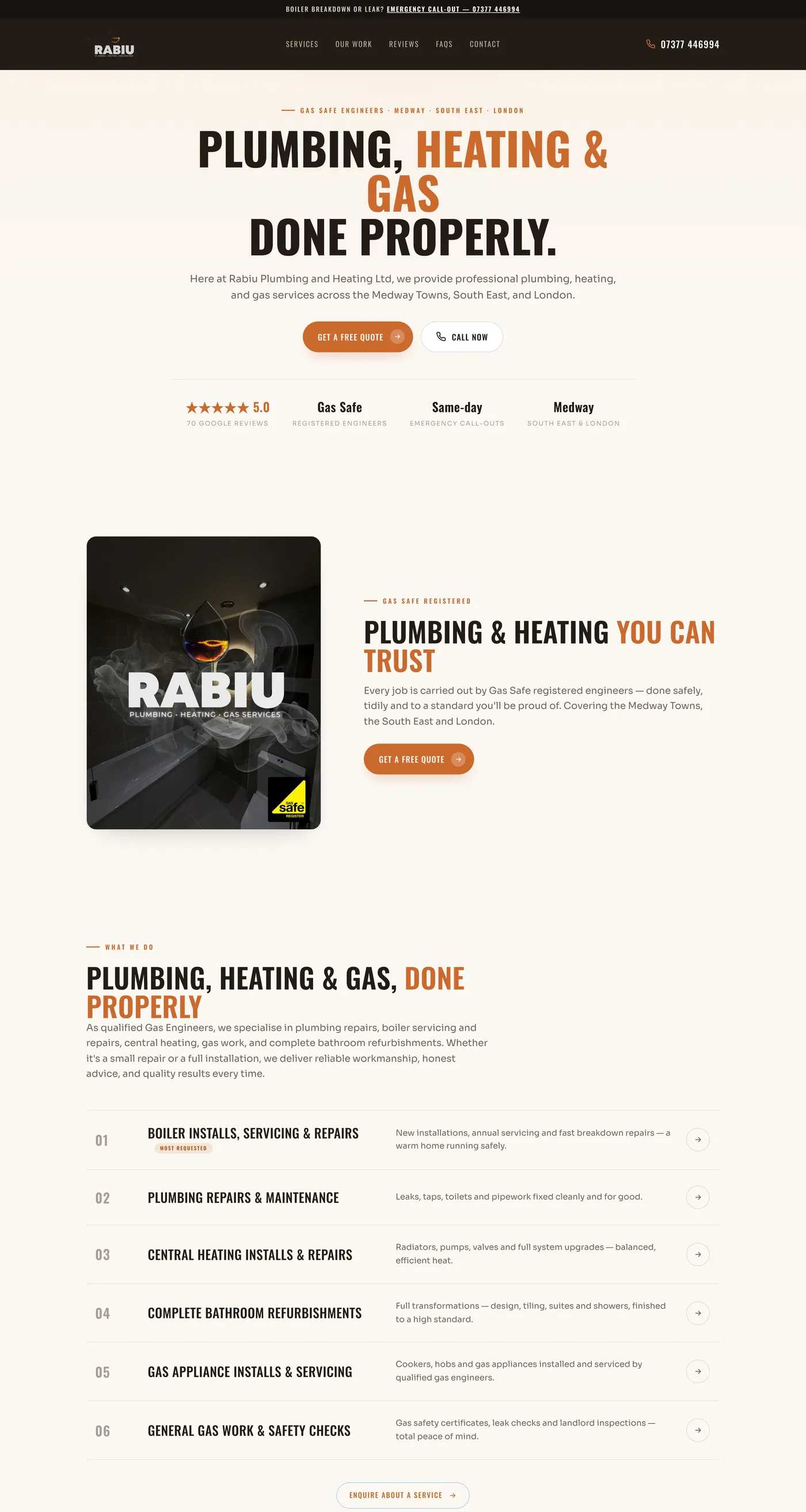The Rabiu Plumbing and Heating homepage: plumbing, heating and gas across the Medway towns