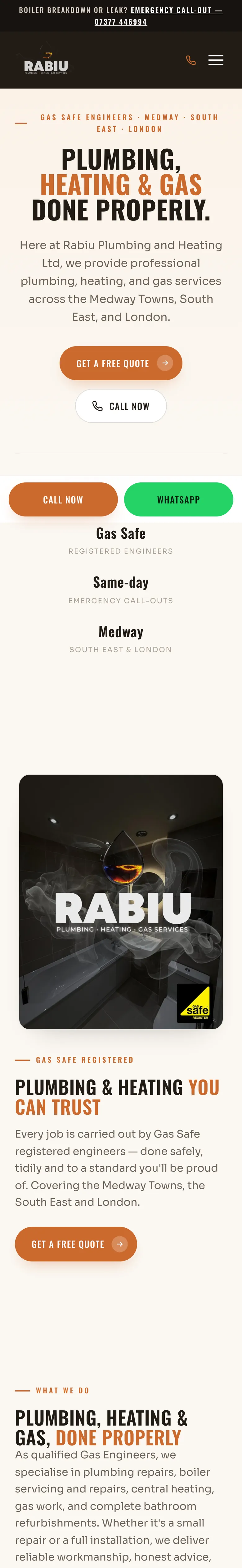 The Rabiu Plumbing and Heating homepage: plumbing, heating and gas across the Medway towns