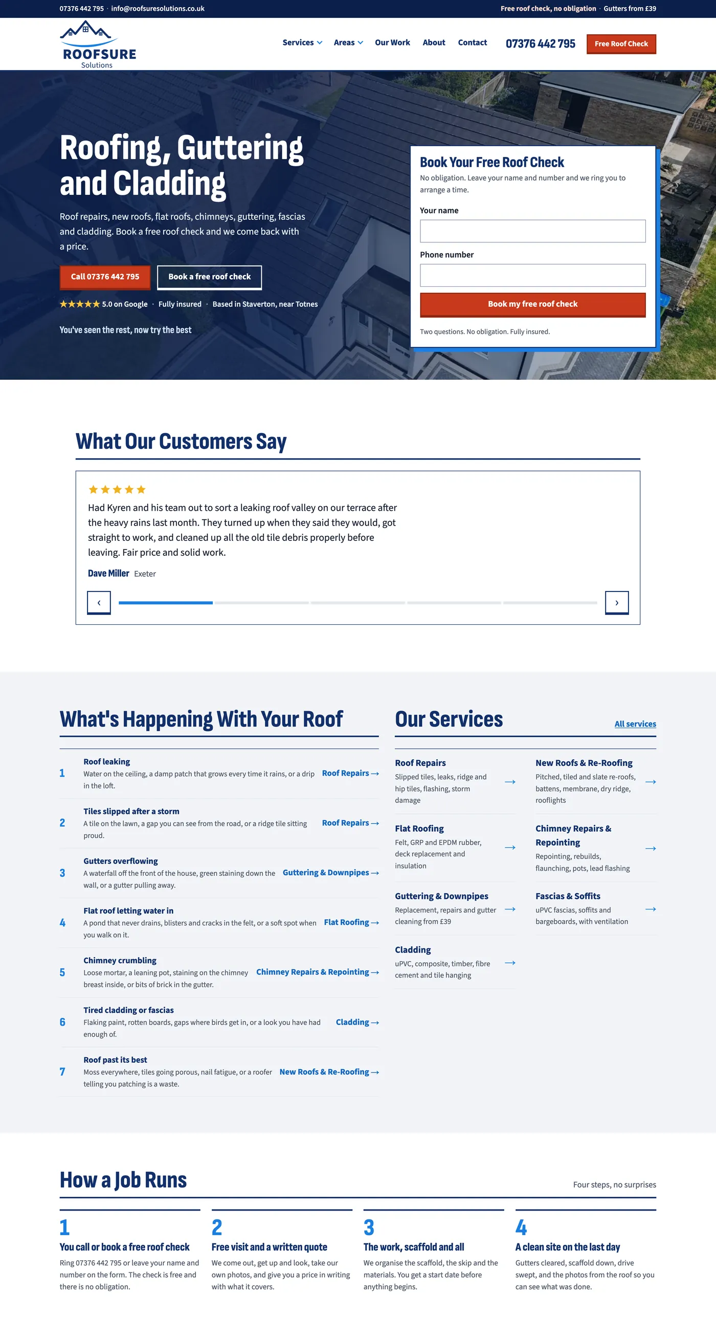 Roofsure Solutions' live website: roofing, guttering and cladding in Torbay and South Devon
