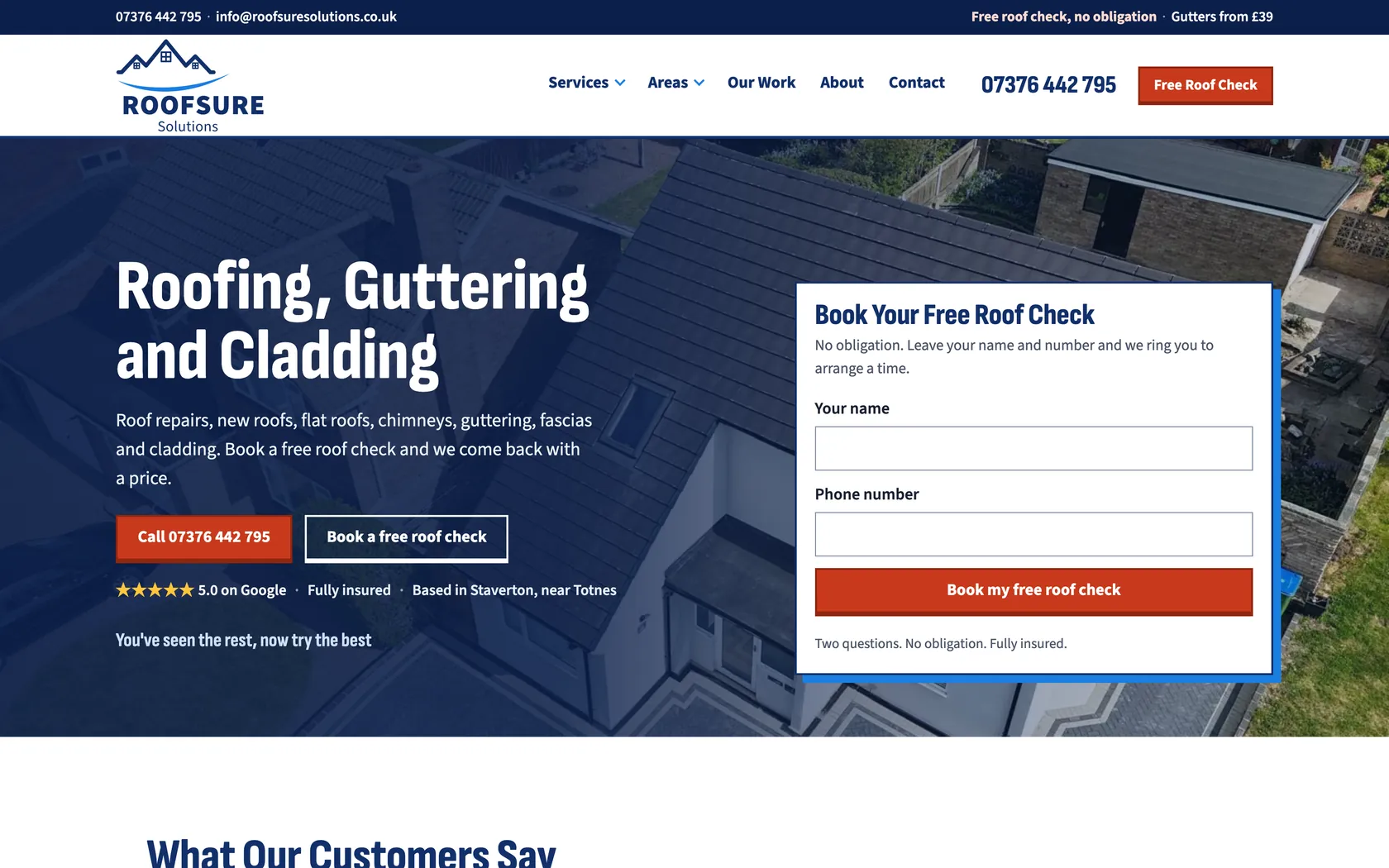 Roofsure Solutions' live website: roofing, guttering and cladding in Torbay and South Devon